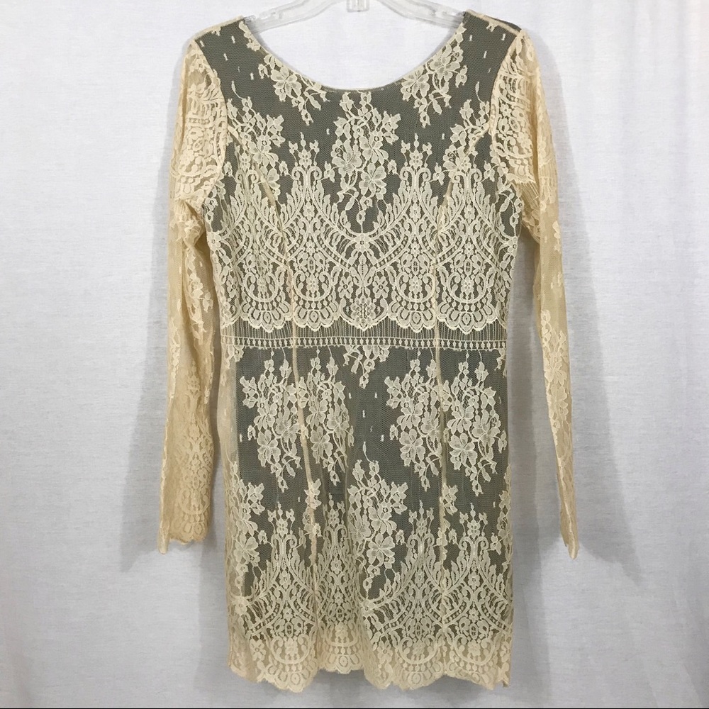 Free People Cream Long Sleeve Lace Dress Size S